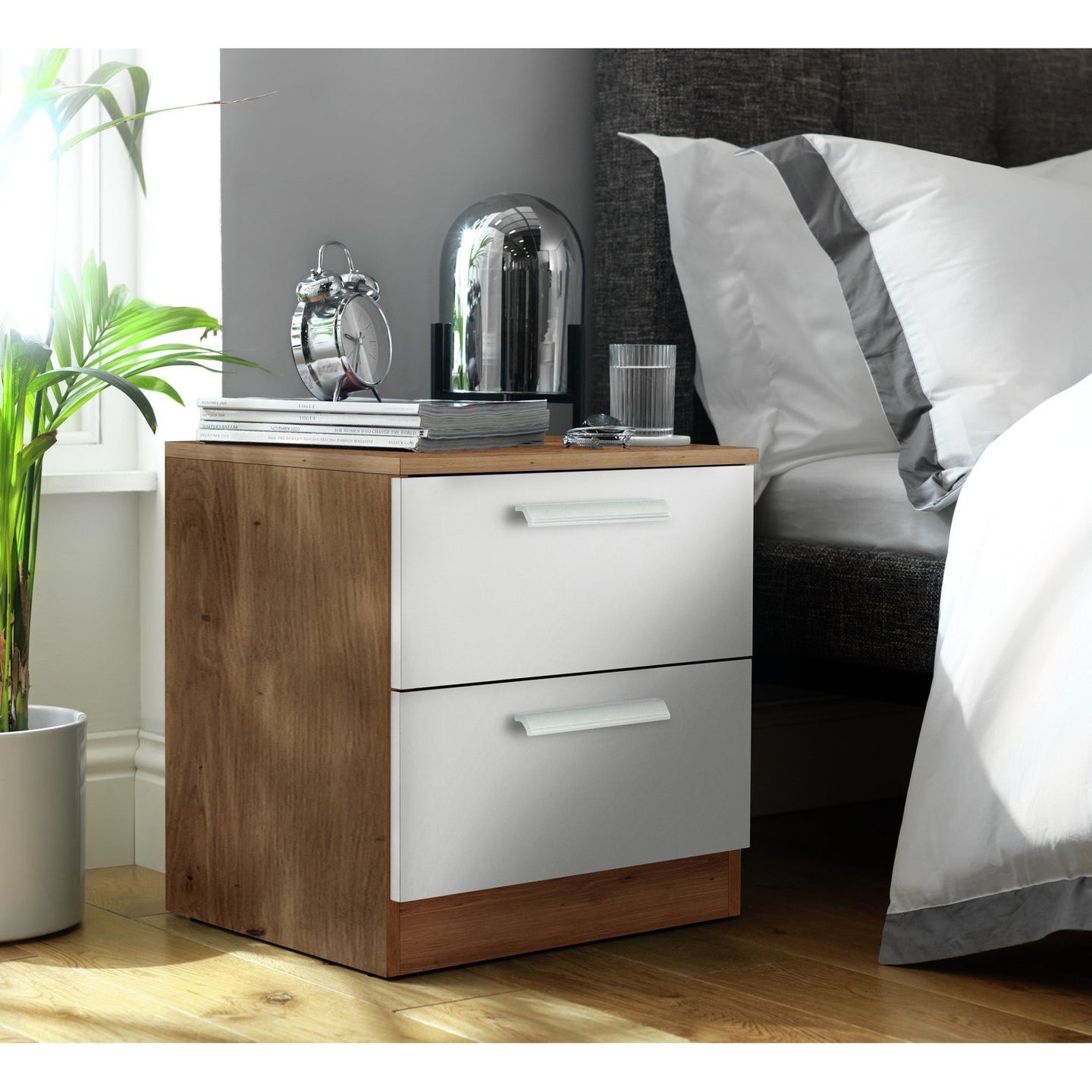 Assembled Habitat Munich 2 Drawer Bedside Table - White